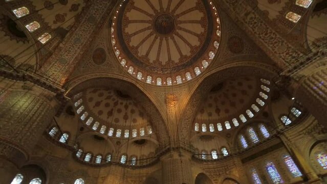Blue Mosque or Sultan Ahmet Cami interior in Istanbul, Turkey
