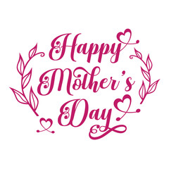 Happy mother's day lettering. Decorative text with leaves, flower and butterfly mom