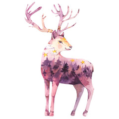 Spiritual sacred deer. Totem animals watercolor illustration isolated on white.