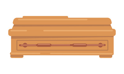Wooden coffin semi flat color vector object. Funeral service. Memorial product. Burial container. Full sized item on white. Simple cartoon style illustration for web graphic design and animation