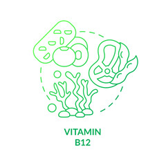 Cobalamin green gradient concept icon. Plant based meat alternative. Vitamin B. Source of nutrients abstract idea thin line illustration. Isolated outline drawing. Myriad Pro-Bold font used