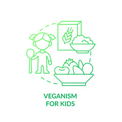 Veganism for kids green gradient concept icon. Essential nutrients for children. Vegan lifestyle abstract idea thin line illustration. Isolated outline drawing. Myriad Pro-Bold font used