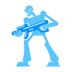 Angry cyborg with firearm semi flat color vector character. Standing figure. Fictional anti hero. Full body personage on white. Simple cartoon style illustration for web graphic design and animation