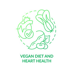 Vegan diet and heart health green gradient concept icon. Prevent heart stroke. Veganism and illness abstract idea thin line illustration. Isolated outline drawing. Myriad Pro-Bold font used