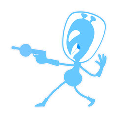 Angry alien with blaster semi flat color vector character. Posing figure. Funny monster. Full body personage on white. Simple cartoon style illustration for web graphic design and animation