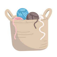 Bucket with balls of thread semi flat color vector object. Full sized item on white. Knitting hobby. Handicraft. Simple cartoon style illustration for web graphic design and animation