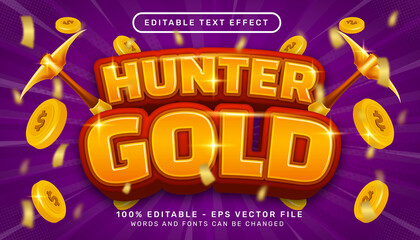 hunter gold 3d text effect and editable text effect with coin illustration