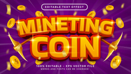 mineting coin 3d text effect and editable text effect with coin illustration