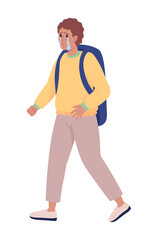 Refugee boy looking for help and asylum semi flat color vector character. Sobbing figure. Full body person on white. Simple cartoon style illustration for web graphic design and animation