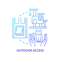 Outdoor access blue gradient concept icon. Bringing new cat home tip abstract idea thin line illustration. Promoting natural behavior. Isolated outline drawing. Myriad Pro-Bold font used