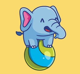 cute elephant circus on top of balloon. isolated cartoon animal illustration. Flat Style Sticker Icon Design Premium Logo vector. Mascot Character
