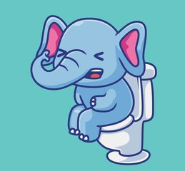 cute elephant kid on toilet. isolated cartoon animal illustration. Flat Style Sticker Icon Design Premium Logo vector. Mascot Character