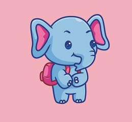 cute baby elephant go to elementary school. isolated cartoon animal illustration. Flat Style Sticker Icon Design Premium Logo vector. Mascot Character