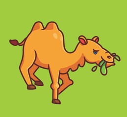 cute camel eating grass. isolated cartoon animal illustration. Flat Style Sticker Icon Design Premium Logo vector. Mascot Character