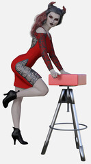 Full body image of Lena, vampire, queen of the undead - a 3D illustration cartoon character model render on an isolated white background