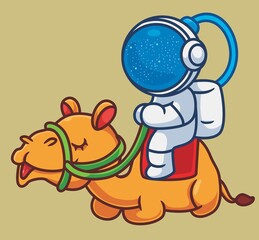 cute astronaut riding camel. isolated cartoon animal illustration. Flat Style Sticker Icon Design Premium Logo vector. Mascot Character