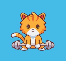 cute cat weightlifting. isolated cartoon animal illustration. Flat Style Sticker Icon Design Premium Logo vector. Mascot Character