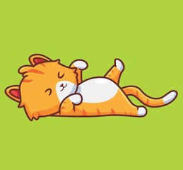 cute cat lying on the ground for nap. isolated cartoon animal illustration. Flat Style Sticker Icon Design Premium Logo vector. Mascot Character