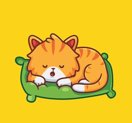 cute cat sleep on the soft pillow.isolated cartoon animal illustration. Flat Style Sticker Icon Design Premium Logo vector. Mascot Character