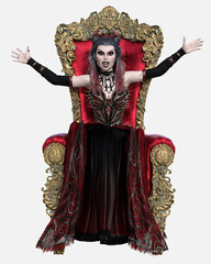 Full body image of Lena, vampire, queen of the undead - a 3D illustration cartoon character model render on an isolated white background
