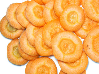 Sliced ​​carrot. Carrot slices on a white background. Vegetarian food. Vitamins.