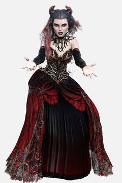 Full body image of Lena, vampire, queen of the undead - a 3D illustration cartoon character model render on an isolated white background