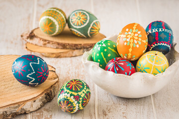 Colorful Easter eggs from East Germany, handmade with wax technique
