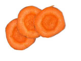 Sliced ​​carrot. Carrot slices on a white background. Vegetarian food. Vitamins.