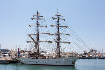 Fototapeta na wymiar Sailing yacht in marina harbor Spain Alicante