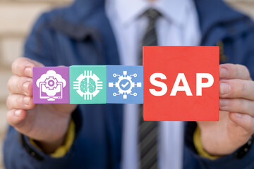 SAP - Business process automation software and management enterprise concept. ERP company resources...