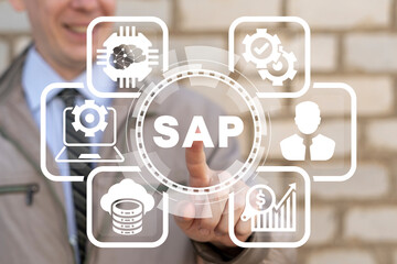 Concept of SAP - Business process automation software and management software. ERP enterprise...