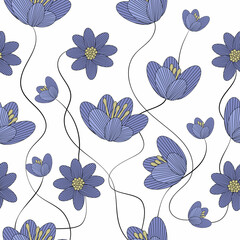Seamless pattern with flowers. Spring flower. Seamless wallpaper with purple flowers. Vintage style vector illustration.