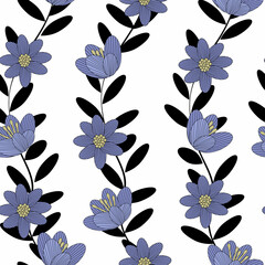 Seamless pattern with flowers. Spring flower. Seamless wallpaper with purple flowers. Vintage style vector illustration.