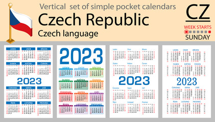 Czech vertical pocket calendar for 2023. Week starts Sunday