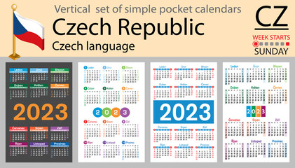 Czech vertical pocket calendar for 2023. Week starts Sunday