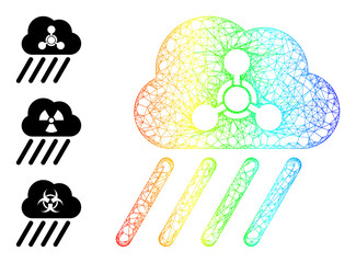 Spectral vibrant network acid rain. Wire frame flat network abstract image based on acid rain icon, generated with crossing lines. Colored wire frame icon.