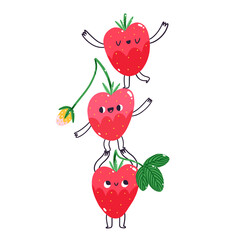 Cute strawberry characters, vector illustration