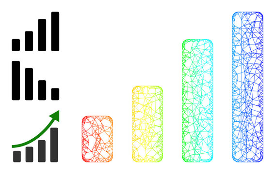 Spectral Colored Wire Frame Bar Chart. Hatched Frame 2d Net Geometric Image Based On Bar Chart Icon, Created From Intersected Lines. Colored Wire Frame Icon.