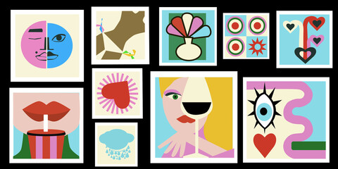 Abstract set of different patches and stickers. Hot summer theme. Vector illustration. All elements are insulated