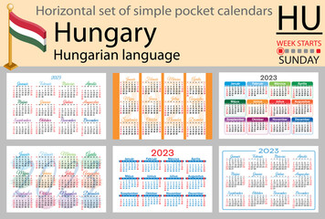 Hungarian horizontal pocket calendar for 2023. Week starts Sunday