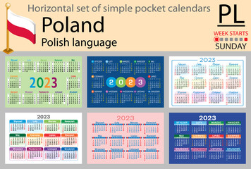 Polish horizontal pocket calendar for 2023. Week starts Sunday