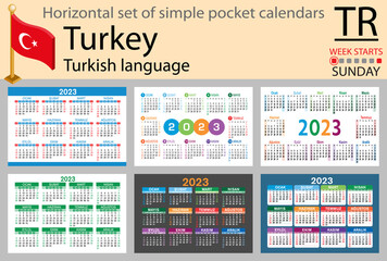 Turkish horizontal pocket calendar for 2023. Week starts Sunday