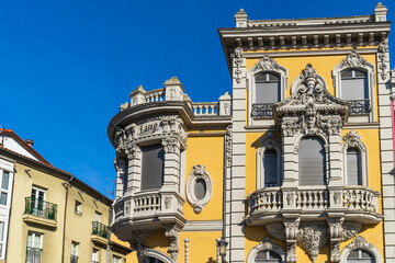 Facade detail of the Balsera Palace in the city of Aviles in Asturias