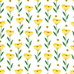 Bright hand drawn flower seamless pattern, digital repeating background for fabric, textile, wallpaper, wrapping paper, fashion