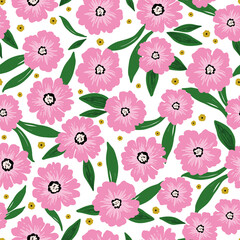 Bright hand drawn flower seamless pattern, digital repeating background for fabric, textile, wallpaper, wrapping paper, fashion