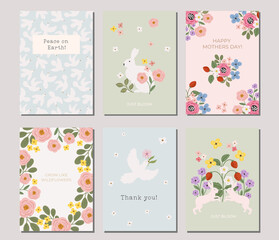 Set of spring floral card, poster, banner, flyer, invitation templates. Mothers day digital backgrounds, greeting cards