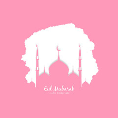 Soft color pink background Eid Mubarak with mosque illustration