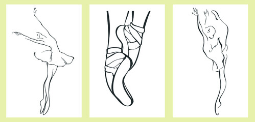 Ballet poster. Ballerina in line art style. Creative geometric poster. Line art wallpaper modern shape. Abstract illustration. Vector graphic illustration. © Khay_Juliya