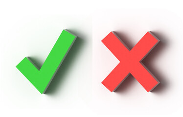 Obraz premium Green check mark and red cross. Choice concept - yes or no, accept or decline. 3D render illustration.