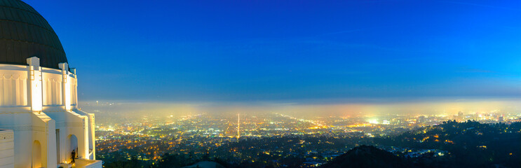 Los Angeles skyline un the evening hour panorama